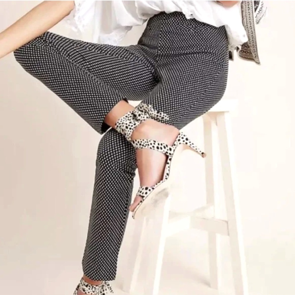 Anthropologie The Essential Slim Pants Black and White Polka Dots Women's Size 6